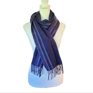 Just Cashmere Scarf by Forte Blue Stiped with Fringe Wool